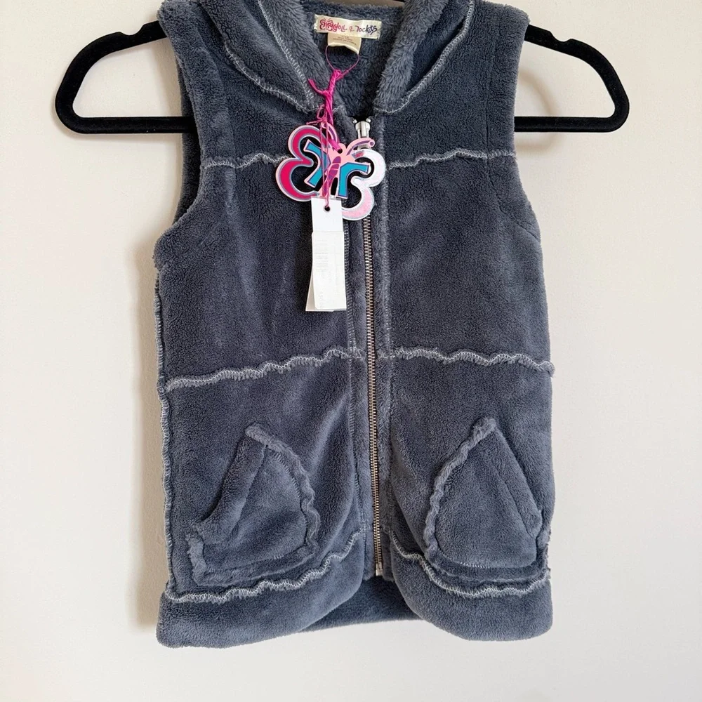 NWT Ragdolls and Rockets Gray Sherpa Hooded Vest 6/6X